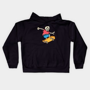 Funny skeleton is skateboarding Kids Hoodie